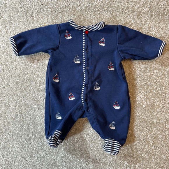 Little Me Sailboats footed one piece blue baby preemie‎ snap - Picture 1 of 4